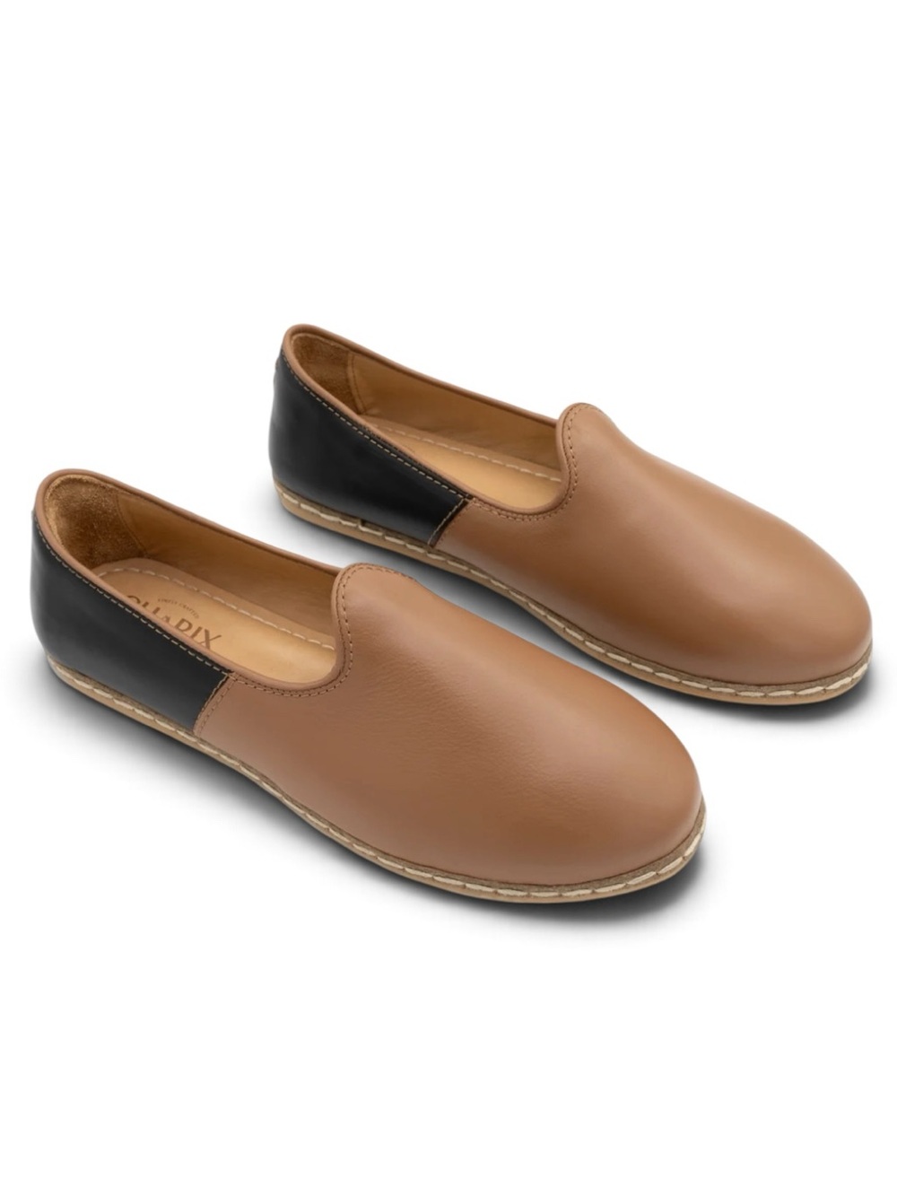Charix Camel And Black Leather Slip On Comfort Shoes